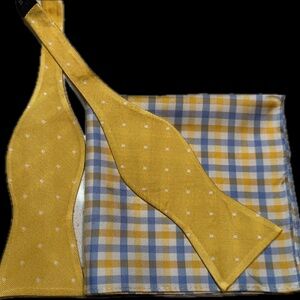 Tommy Hilfiger Yellow Silk Bow Tie & Pocket Square Set